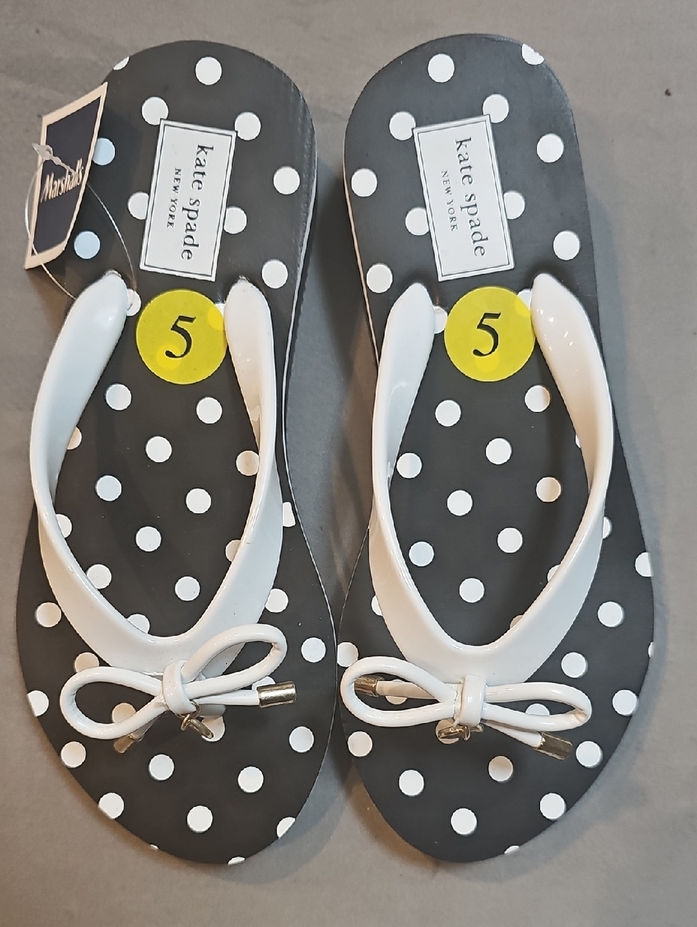 kate spade White Strap Black Polka Dot Flip Flops